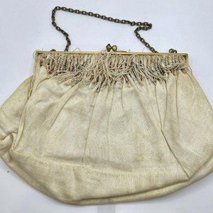 Vintage Ed B Robinson EBR Hand Made In France Cream Fringed Purse Ruby Clutch